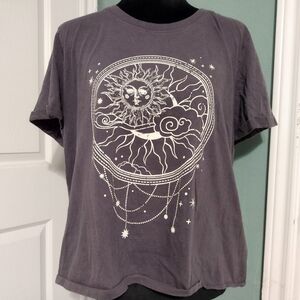 Cotton Graphic Tee with Sun and Moon Design